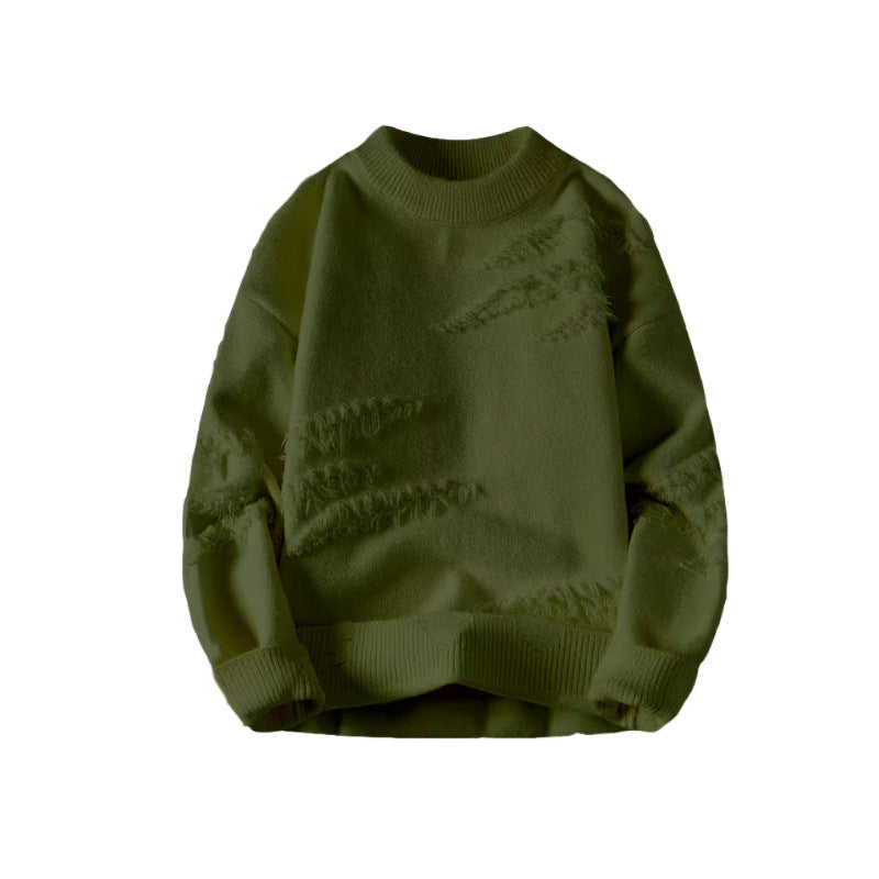Damen Kurz geschnittener kuscheliger Strickpullover mit Fransen‑Einsätzen und Stehkragen Chichicherry