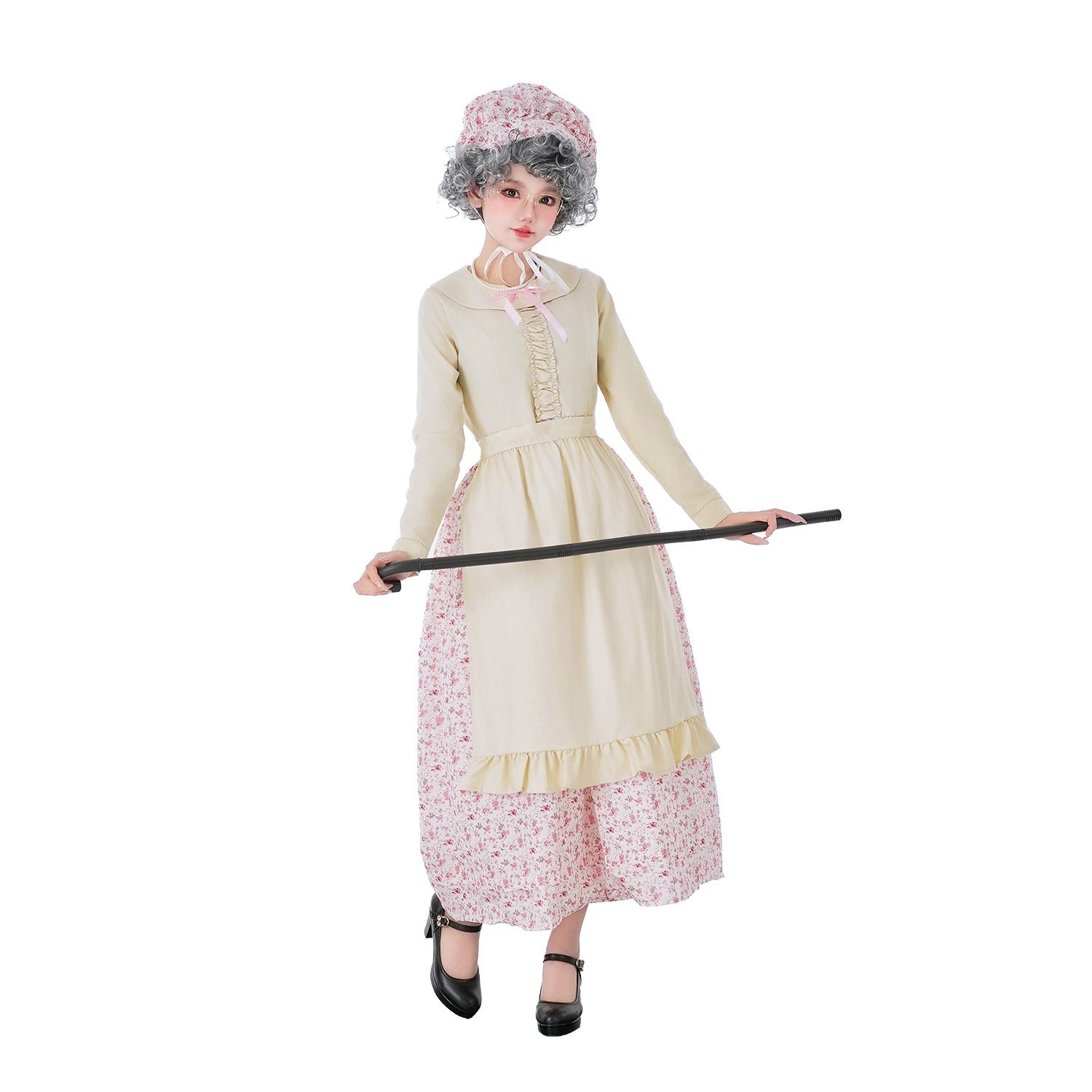 Ladies Vintage Older Costume with Floral Pattern and Ruffle Details Chichicherry