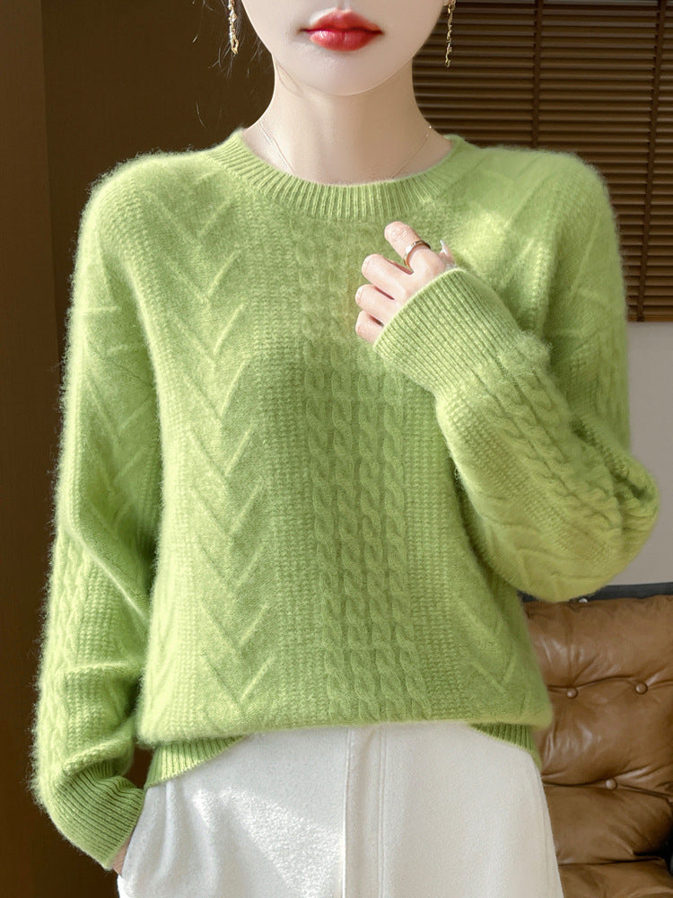 Women's Short Sweater with Cable Pattern, Round Neck and Cashmere-like Softness Chichicherry