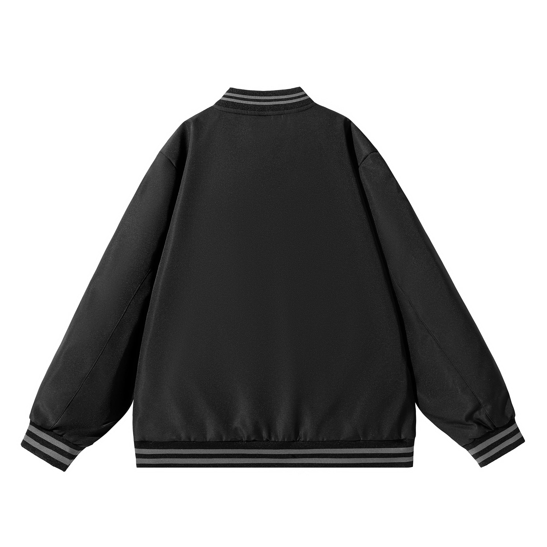 Men's Wide Oversized Bomber Jacket in Utility Look with Striped Ribbed Cuffs and Full-length Zipper Chichicherry