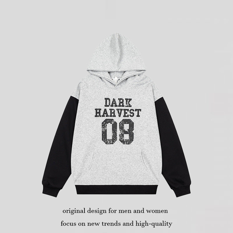 Women's College Style Hoodie Sweatshirt with Contrast Sleeves, Kangaroo Pocket and Vintage Print Chichicherry
