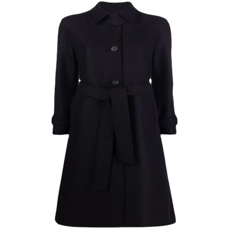 Women Tailored Wool Blend Coat with Tie Belt and A-Line Cut Chichicherry