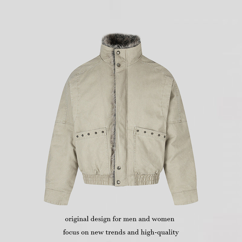 Ladies short bomber jacket with faux fur lining, stand collar and elastic waistband Chichicherry