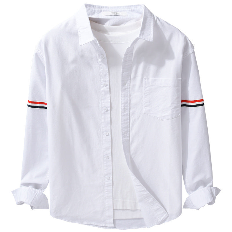 Men's Lightweight Cotton Shirt in Layering Look with Chest Pocket and Contrasting Sleeve Stripes Chichicherry