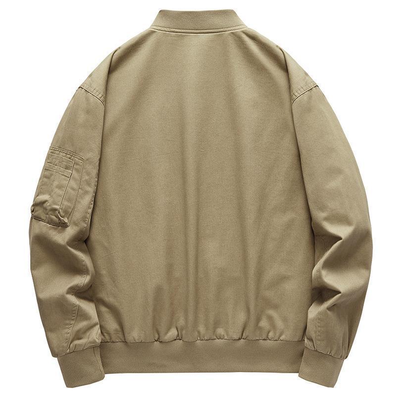 Men's Lightweight Flight Bomber Jacket in Utility Canvas with Arm Pocket and Patch Flap Pockets Chichicherry