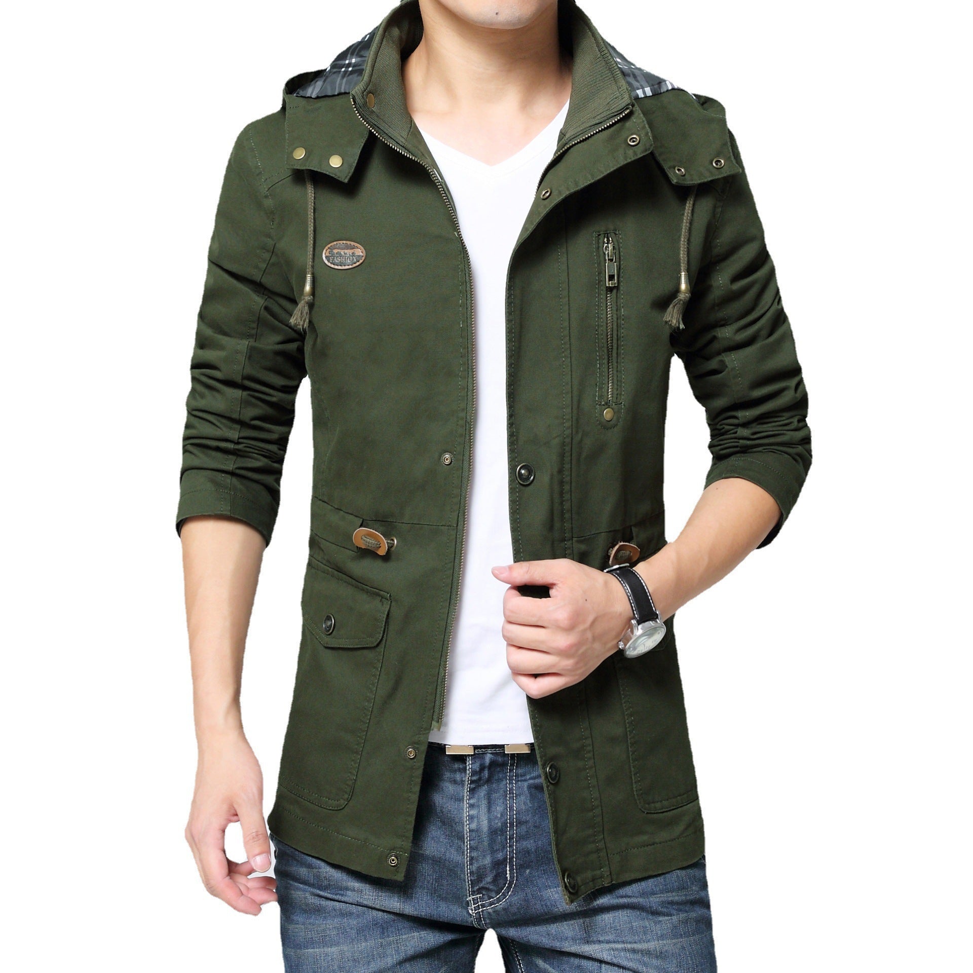 Men's Urban Cotton Parka with Drawstring, Chest Zipper and Ribbed Inner Collar Chichicherry