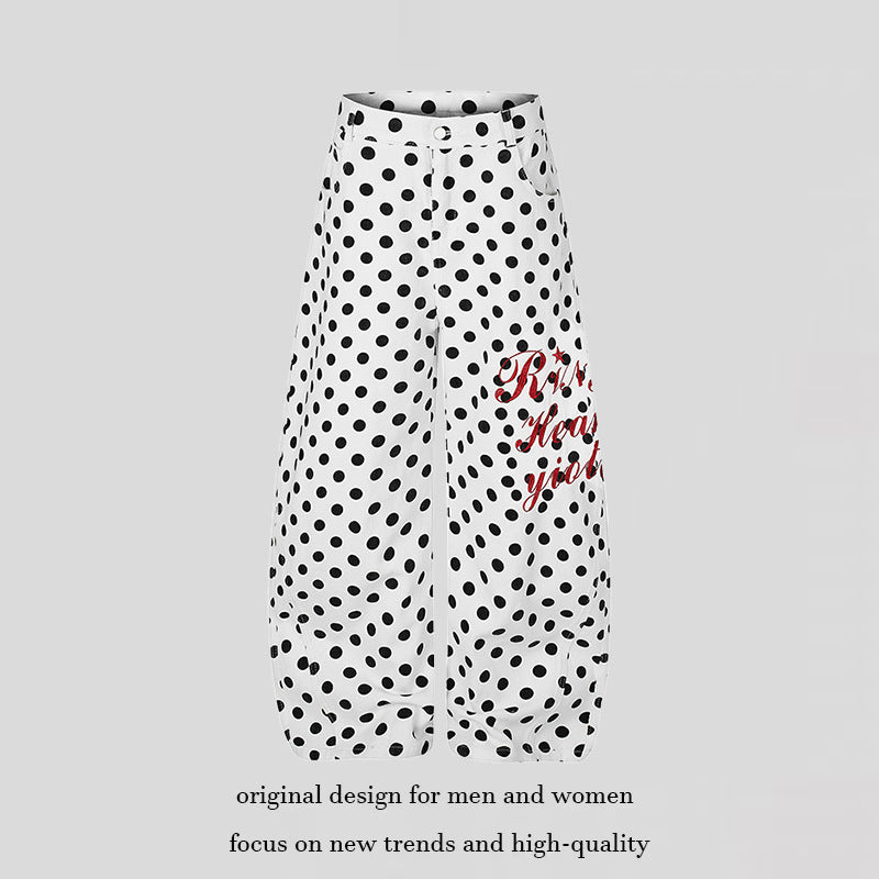 Women's Wide Culotte Jeans with Polka Dot, Balloon Shaped Hem and High Waist Chichicherry