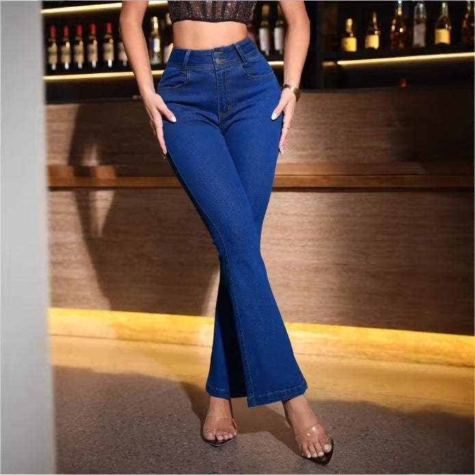 Women Sculpting High-Waist Bootcut Jeans with Sculpting Stretch Waistband Chichicherry