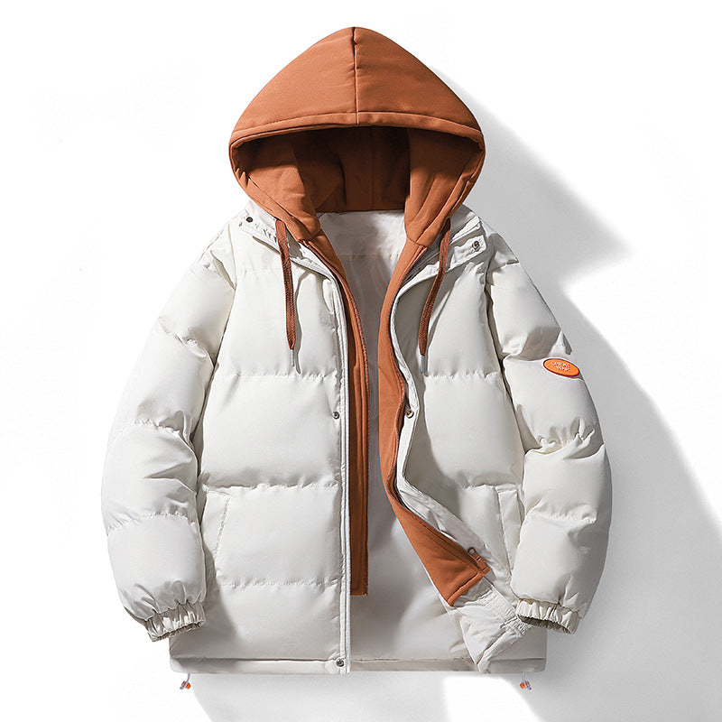 Men's Dual-Layer Puffer Jacket with Integrated Hooded Sweat Layer and Thermo Lining Chichicherry