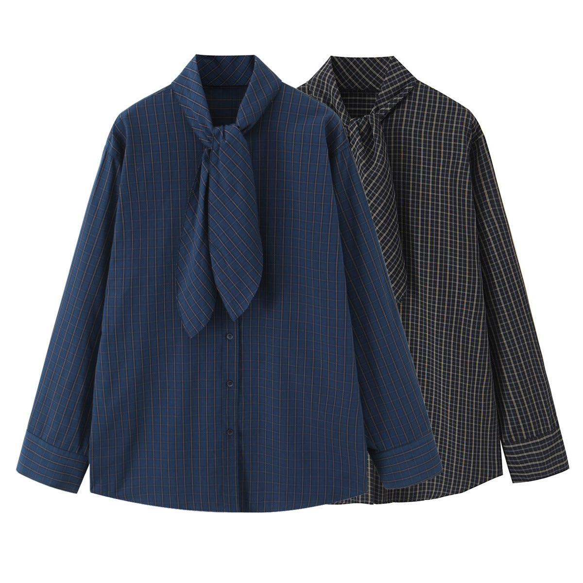 Women Plaid Blouse Shirt with Bow and Loose Fit Chichicherry