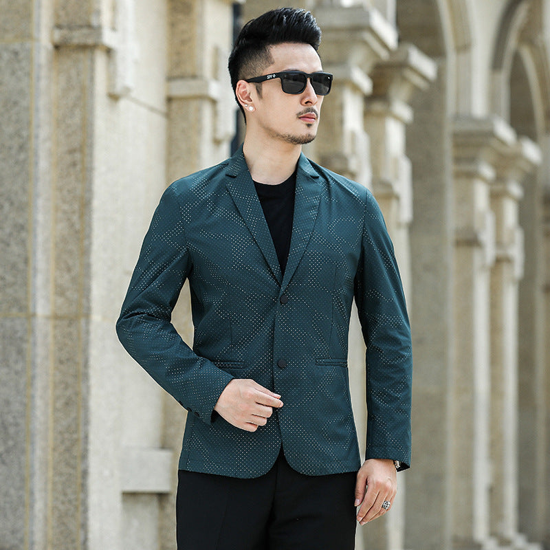 Men's Slim-Fit Blazer with Subtle Allover Dot Pattern Chichicherry