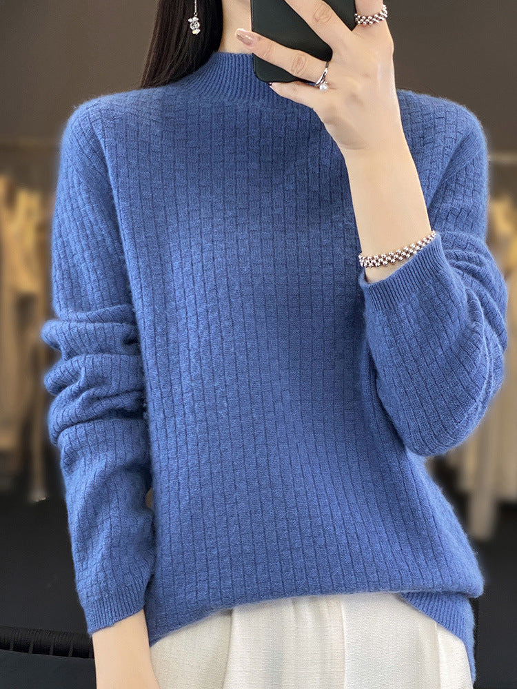 Women's Soft Boxy Mock Neck Sweater in Mohair Look with Fine Box Rib Structure Chichicherry
