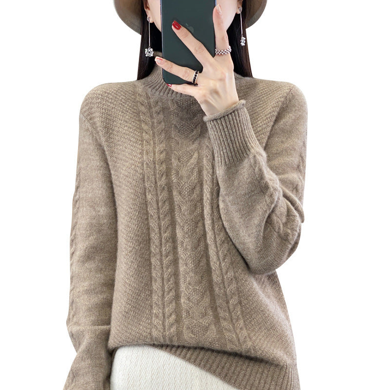 Women's Soft Cable Knit Mock Neck Sweater with Cashmere-like Feel and Extended Ribbed Cuffs Chichicherry