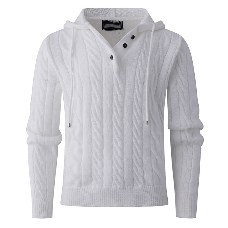 Men's Structured Cable Knit Hoodie with Button Placket Chichicherry
