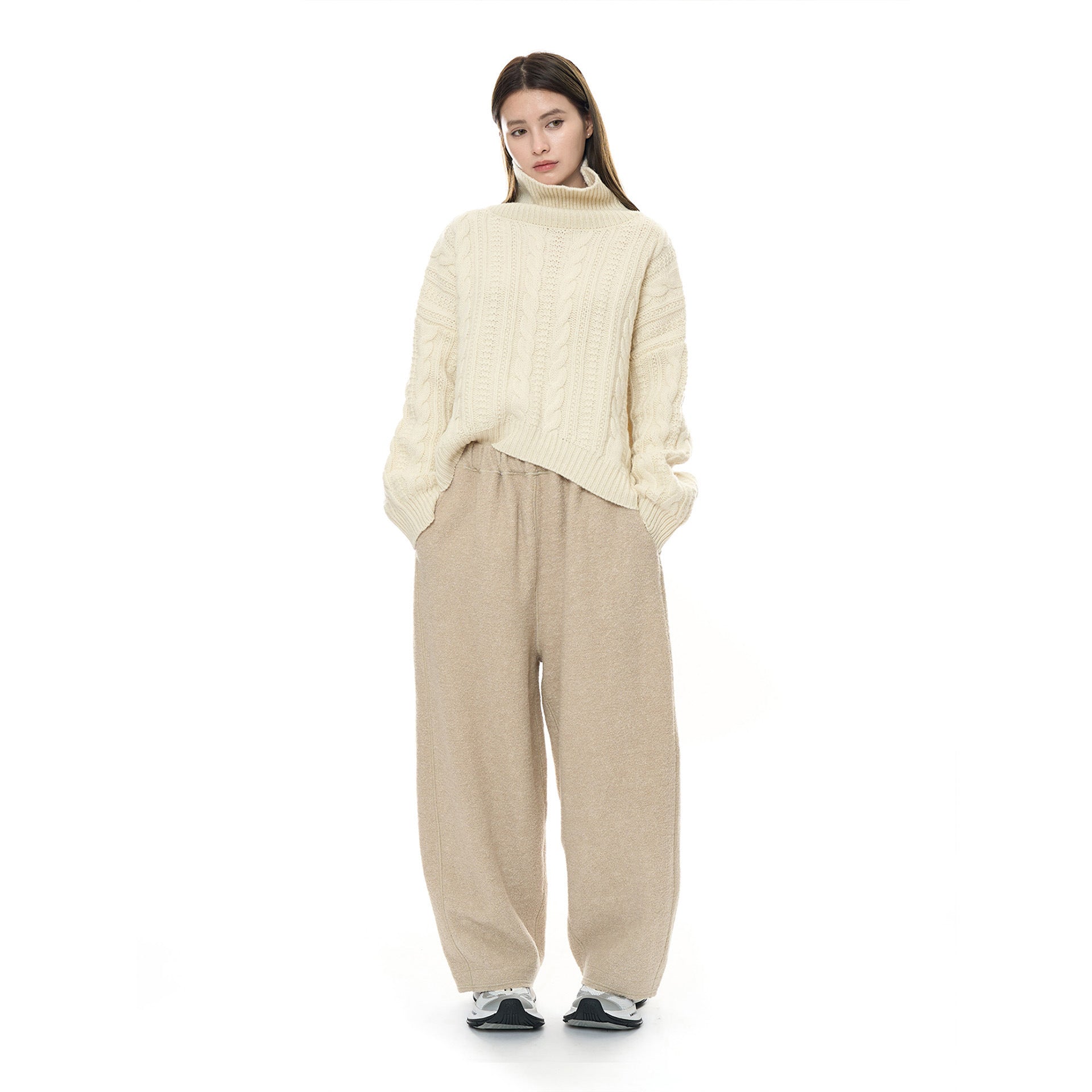 Women's Wide Teddy Fleece Palazzo Pants with High Elastic Waistband and Side Pockets Chichicherry