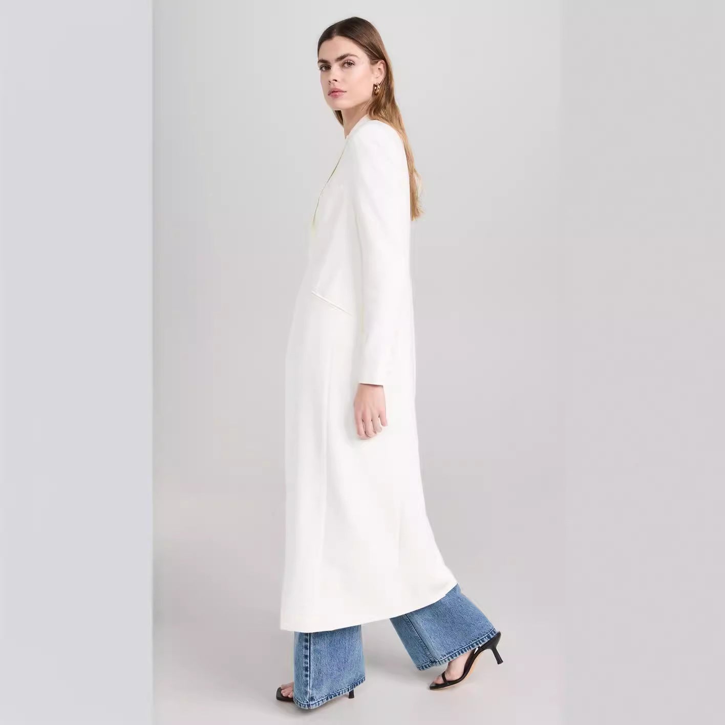 Women's Longline Blazer Coat with Open Front Slit and Slim Silhouette Chichicherry