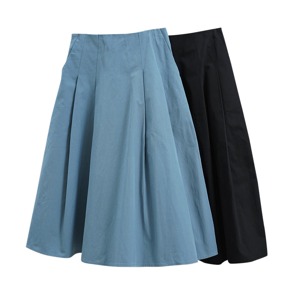 Women's Wide Midi Skirt with High Waist, Box Pleats and A-Line Silhouette Chichicherry