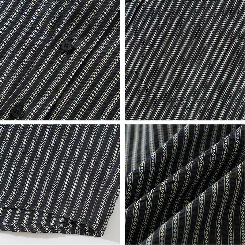 Men's Loose Striped Boxy Shirt made of Cotton Blend with Chest Pocket Chichicherry
