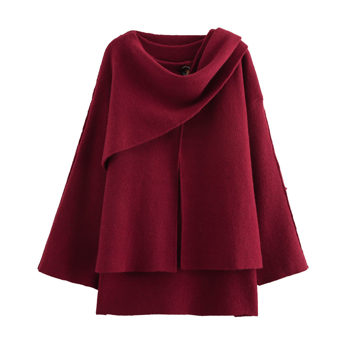 Women's cape with asymmetrical fall, stand-up collar and wool blend Chichicherry
