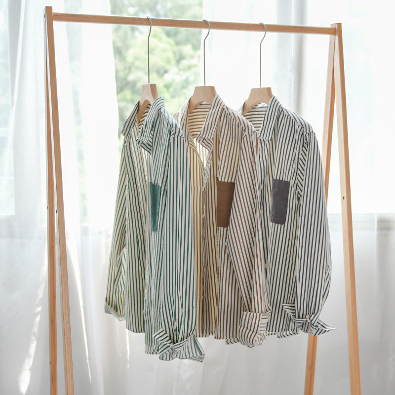 Men Striped Long Sleeve Overshirt made of Cotton Blend with Contrasted Chest Pocket Chichicherry