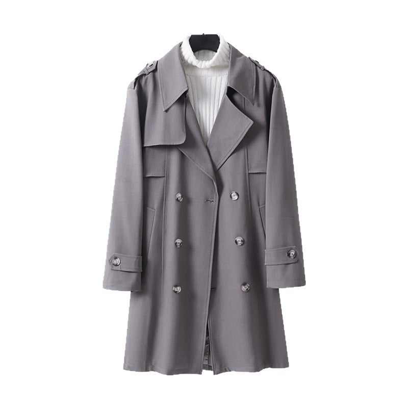 Women's Double-breasted Short Trench Coat made of lightweight wool blend with a soft drape and shoulder flaps Chichicherry