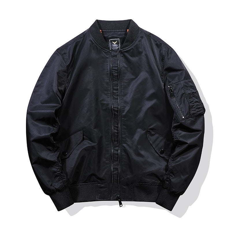 Men's Lightweight Nylon Bomber Jacket in Aviator Style with Arm Pocket and Wind-Resistant Shell Chichicherry