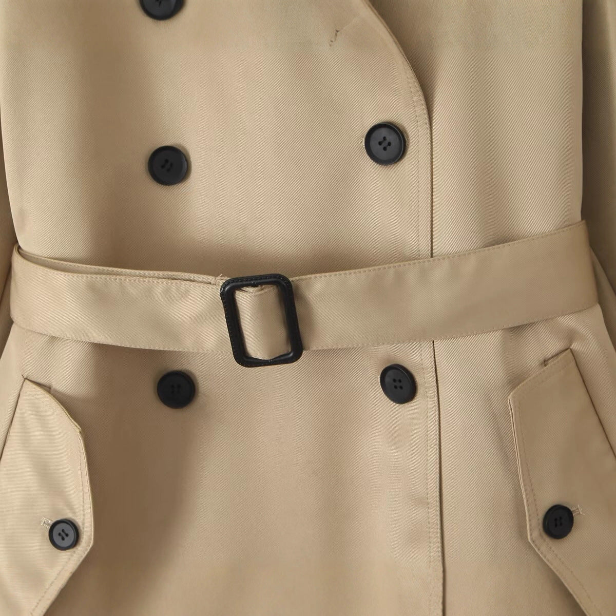 Women's Short Tailored Double-Breasted Trench with Cape Sleeves and Tie Belt Chichicherry