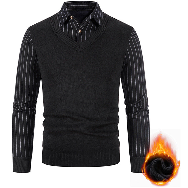 Men's thermo-lined V-neck knitted vest with ribbed cuffs Chichicherry