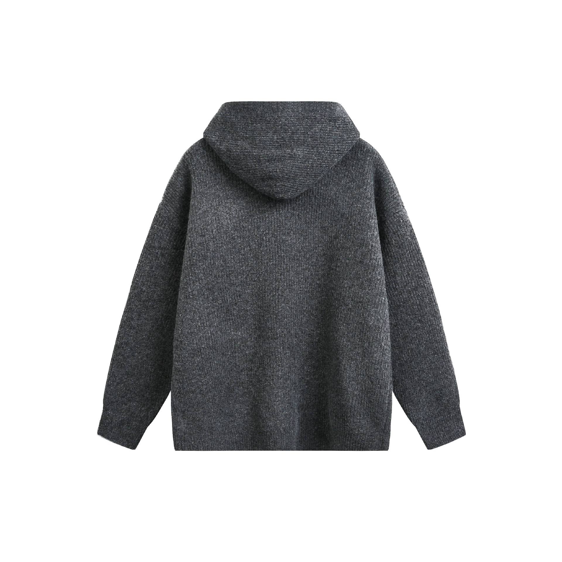 Women's Chunky Ribbed Hooded Zip Jacket with Stand-Up Collar and Two-Way Zipper Chichicherry
