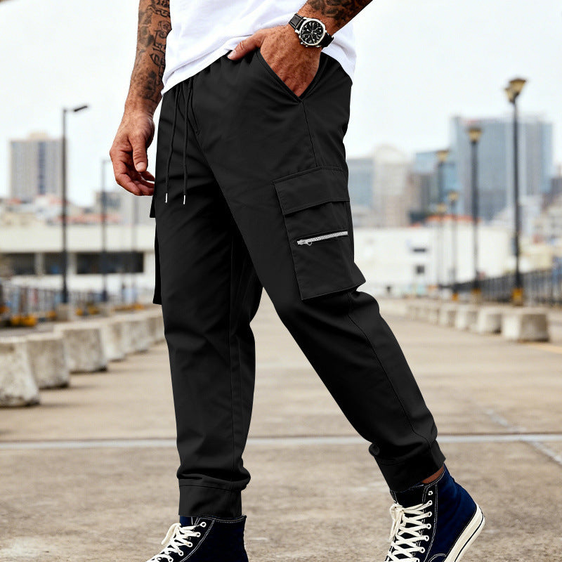 Men's cargo joggers with elastic waistband, drawstring and zippered pockets Chichicherry