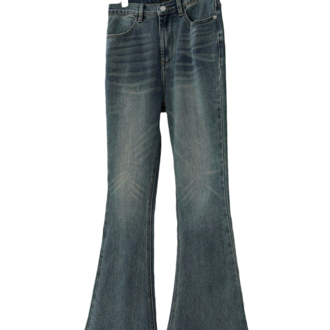 Women's High-Waist Flared Jeans with Vintage Wash and Light Flare Shape Chichicherry