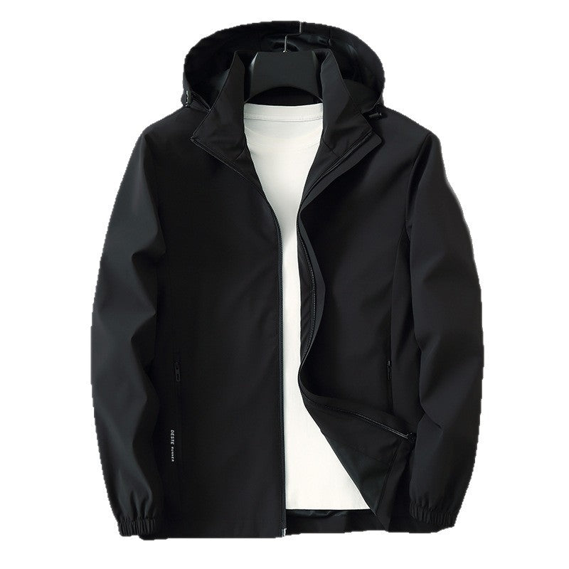 Men's Ultralight Wind and Water-Repellent Softshell Jacket with Hood, Concealed Zipper and Elastic Cuffs Chichicherry