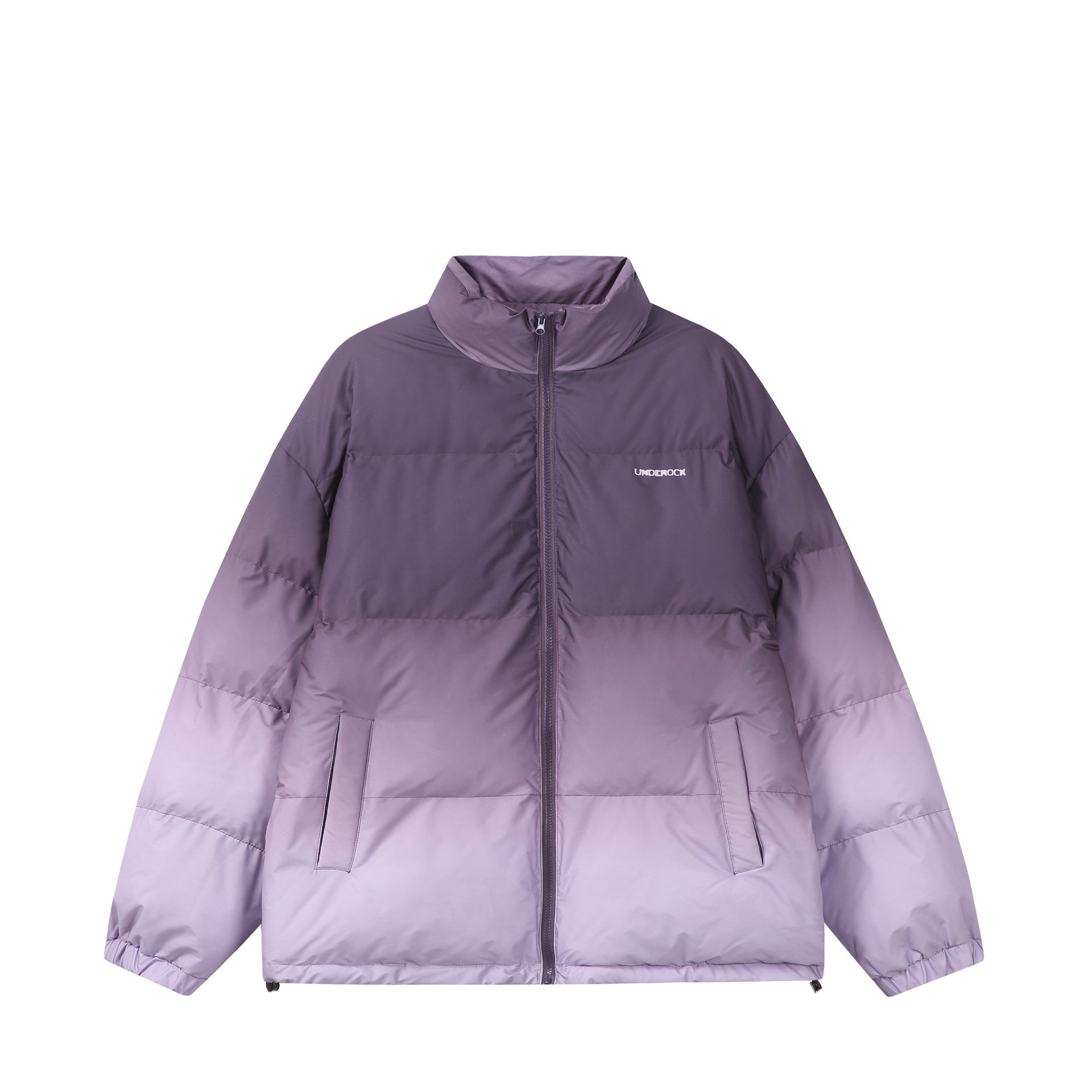 Women’s short padded quilted jacket with high funnel collar and ombré detail Chichicherry