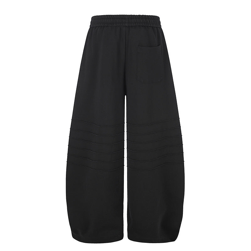 Women's Extra Wide Palazzo Sweatpants with Quilted Details, Drawstring Waistband, and Adjustable Hem Chichicherry