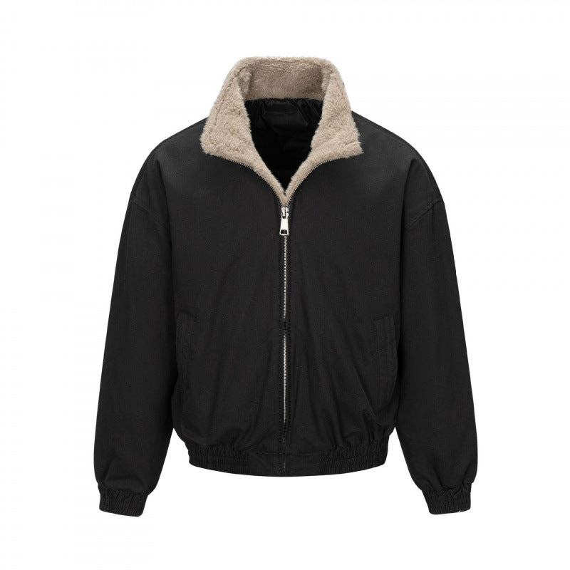 Men's Boxy Bomber Jacket with Teddy Lining and High Stand Collar Chichicherry