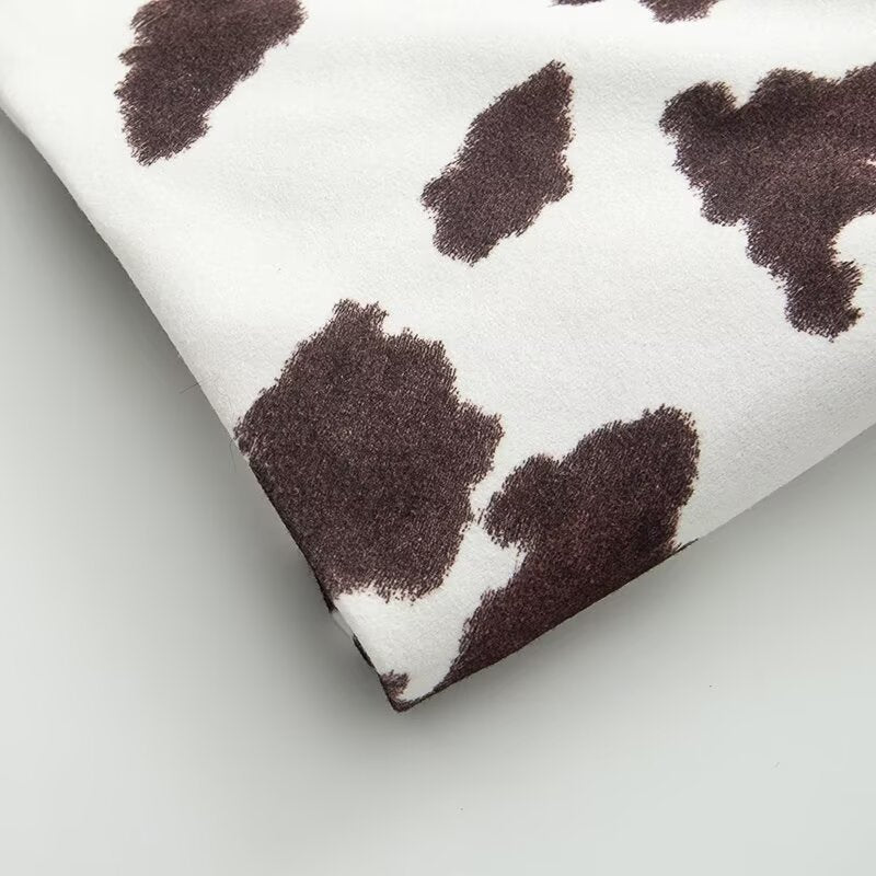 Women's Cropped Shirt Jacket in Boxy Cut with Cow Spot Print and Press Stud Placket Chichicherry