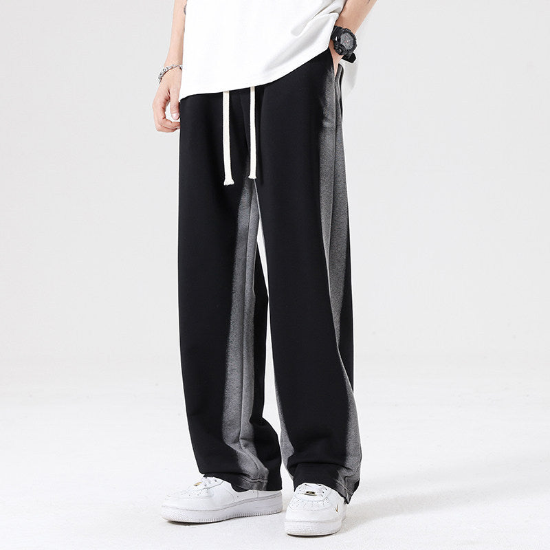 Men's Oversized Training Pants with Contrast Side Panel, Drawstring & Straight Leg Chichicherry