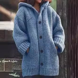 Women's loose-fitting hoodie knit coat with button placket and side pockets Chichicherry