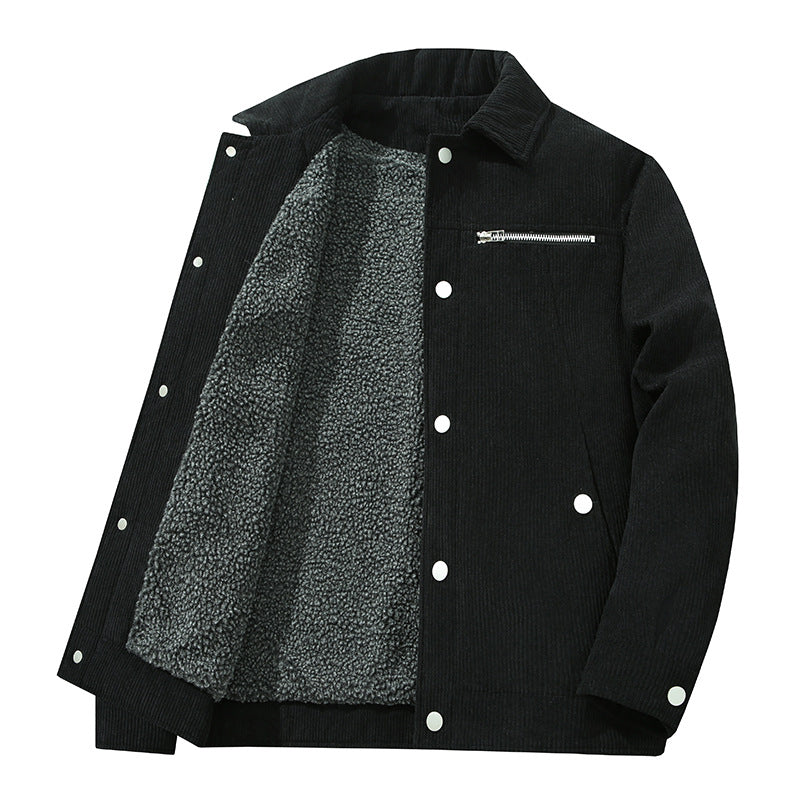 Men's cord trucker jacket with zippered chest pocket and snap front Chichicherry