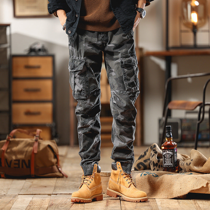 Men's cargo pants in jogger style with drawstring elastic cuffs and multiple pockets Chichicherry