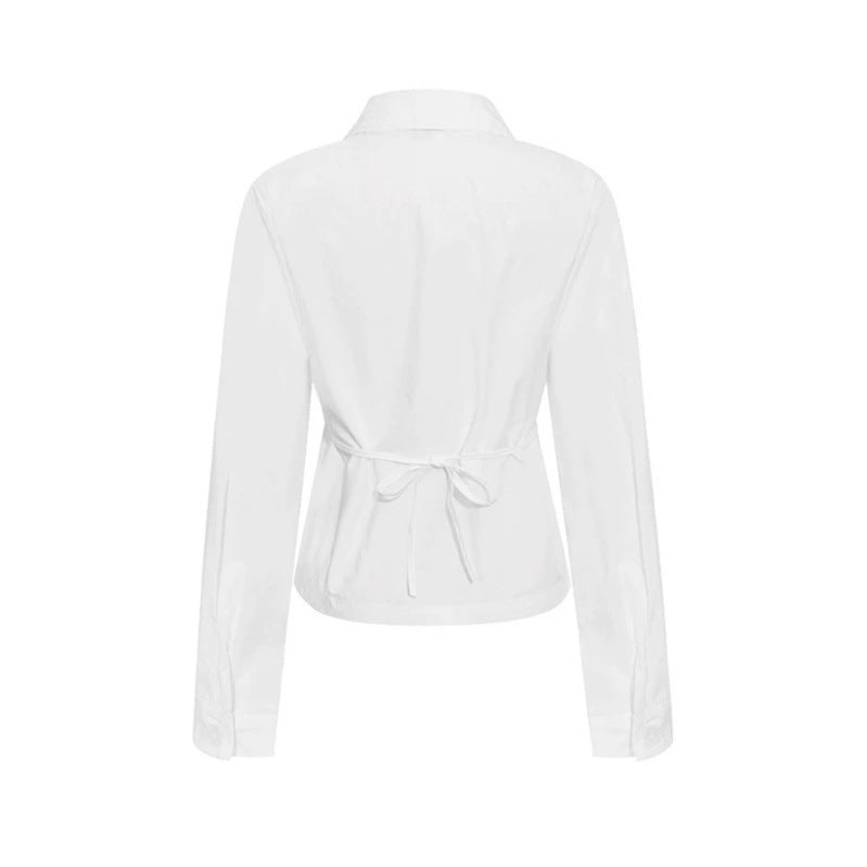 Women Tailored Lightweight Cotton Blouse Jacket with Round Collar and Double Button Row Chichicherry