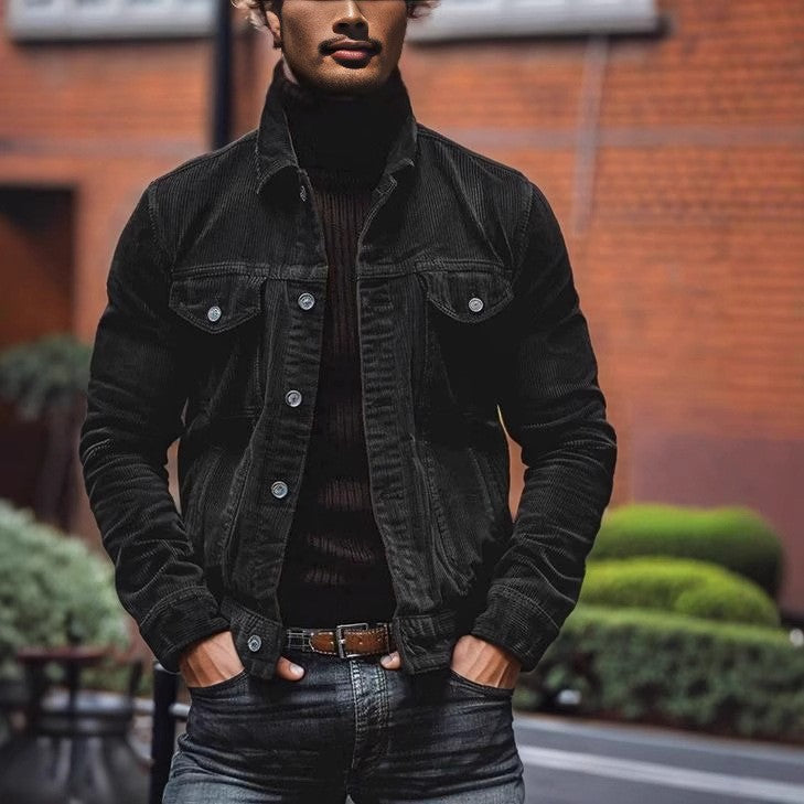 Men's fine cord trucker jacket with chest flap pockets and tailored silhouette Chichicherry