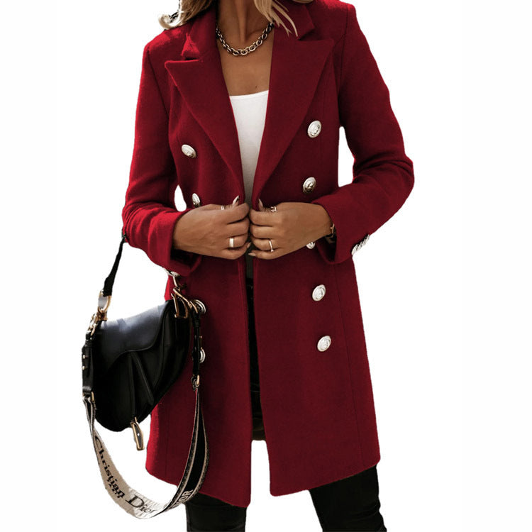 Women Double-breasted fitted wool coat with decorative buttons Chichicherry