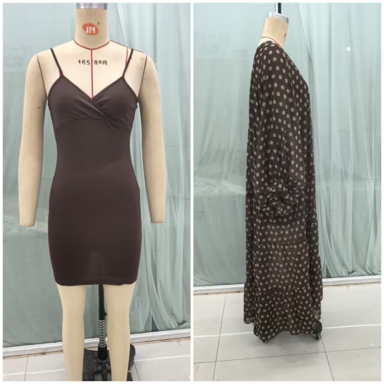 Women’s midi dress with ruffled tiers, balloon sleeves and V-neck Chichicherry