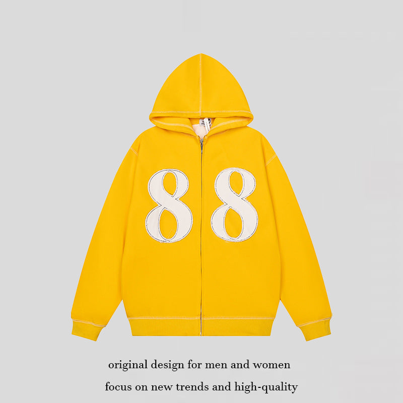 Unisex Oversize Hoodie Jacket with Full Zip and Number Applications Chichicherry