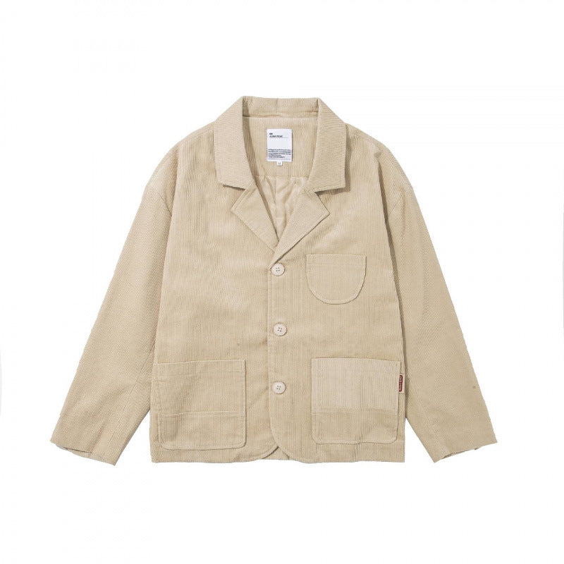 Men's Boxy Cord Blouson with Lapel Collar, Patch Pockets and Relaxed Silhouette Chichicherry