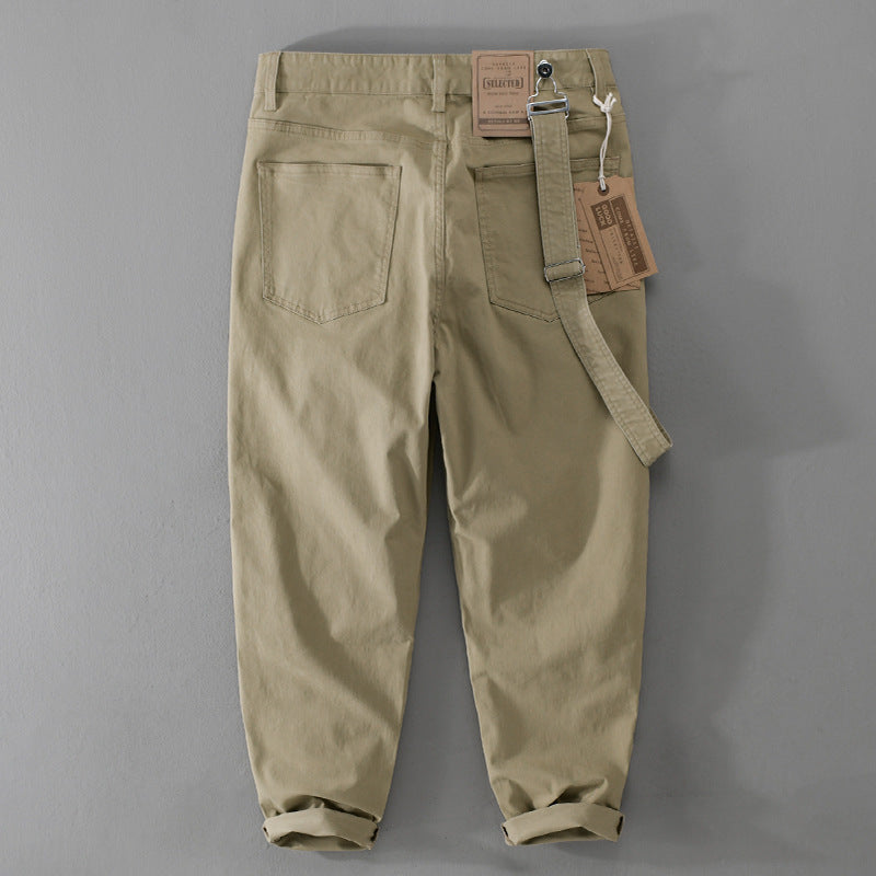 Men's Tapered Chino Pants with Removable Belt, High Waist and Cuffed Hem Chichicherry