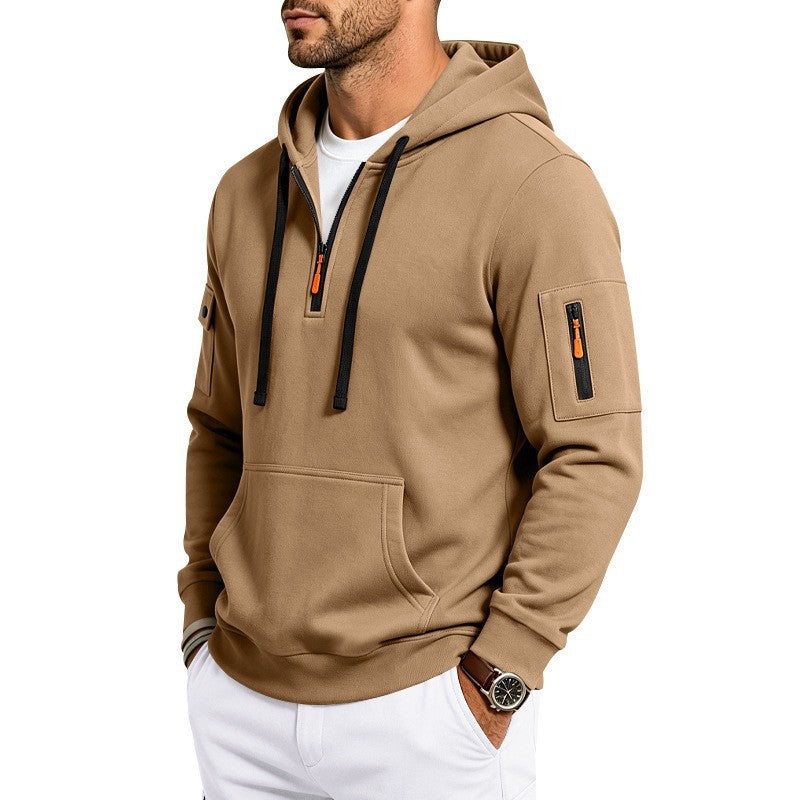 Men's Hoodie with Half Zip, Utility Arm Pockets and Kangaroo Pocket Chichicherry