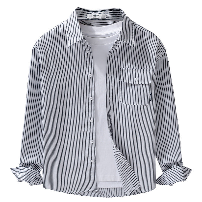 Men's Lightweight Striped Shirt Jacket Overshirt made of Cotton-Linen Blend with Pocket Chichicherry