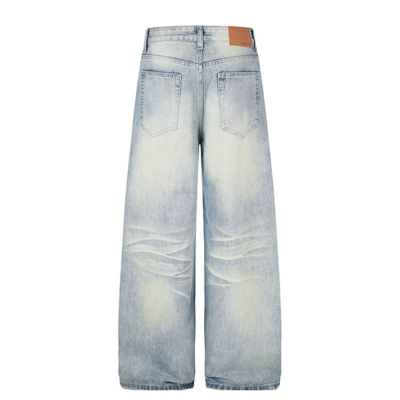 Women's High-Waist Wide Denim Palazzo Jeans with Button Fly and Used Wash Chichicherry